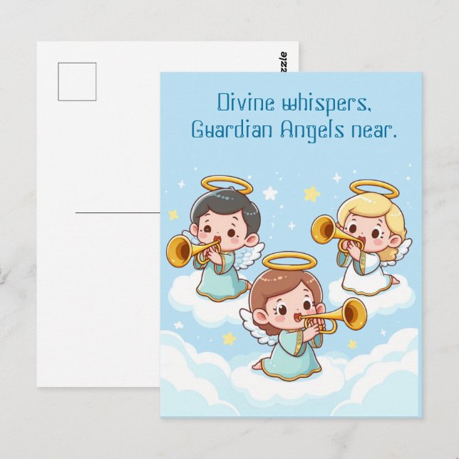 Cartão Postal Anjos Guardiões da Árvore tocando trombetas (Frente/Verso)