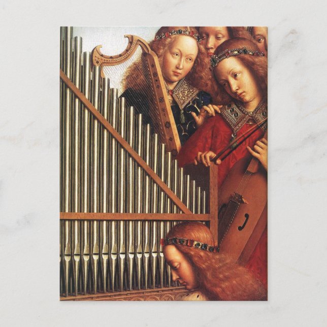 Cartão Postal ANJOS TOCANDO MÚSICA, detalhe, Pergaminho (Frente)