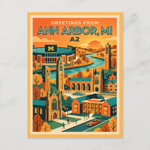 Cartão Postal Ann Arbor MI A2 Estilo Vintage