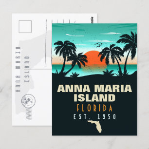 Cartão Postal Anna Maria Island Florida Beach Retro Sunset 60
