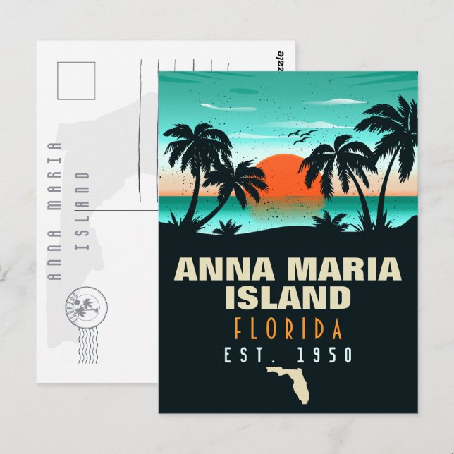 Cartão Postal Anna Maria Island Florida Beach Retro Sunset 60 (Frente/Verso)