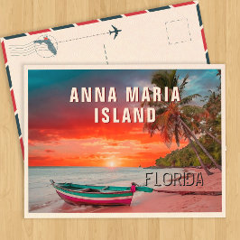 Cartão Postal Anna Maria Island Florida Palm Tree Beach Vintage