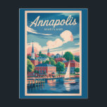 Cartão Postal Annapolis Maryland Skyline Viagem Art Vintage<br><div class="desc">Annapolis retro vetor viagem design. Lar na Academia Naval dos EUA e aninhado na Baía de Chesapeake,  é um destino perfeito para navegação,  frutos do mar e exploração da história americana.</div>