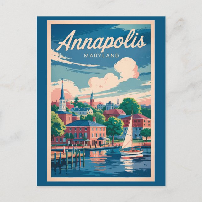Cartão Postal Annapolis Maryland Skyline Viagem Art Vintage (Frente)