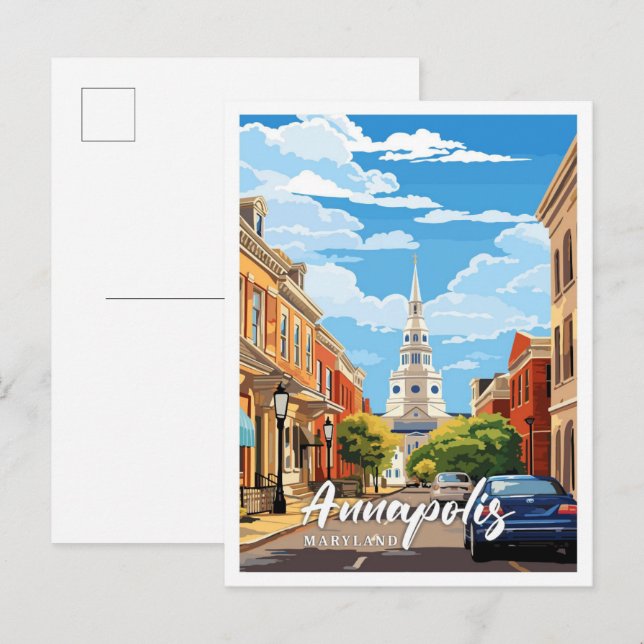 Cartão Postal Annapolis Maryland Vintage Art Viagem (Frente/Verso)