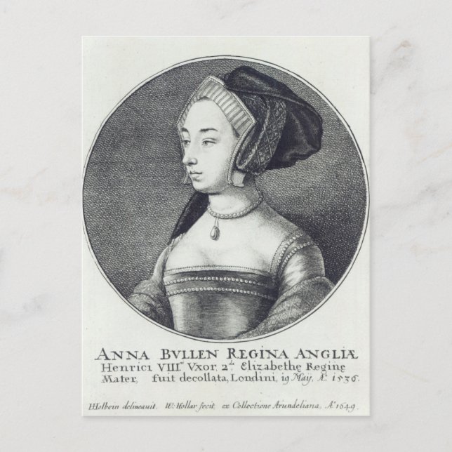 Cartão Postal Anne Bolena, gravada por Wenceslaus Hollar, 1649 (Frente)