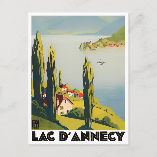 Cartão Postal Annecy Lake France viagens vintage (Frente)