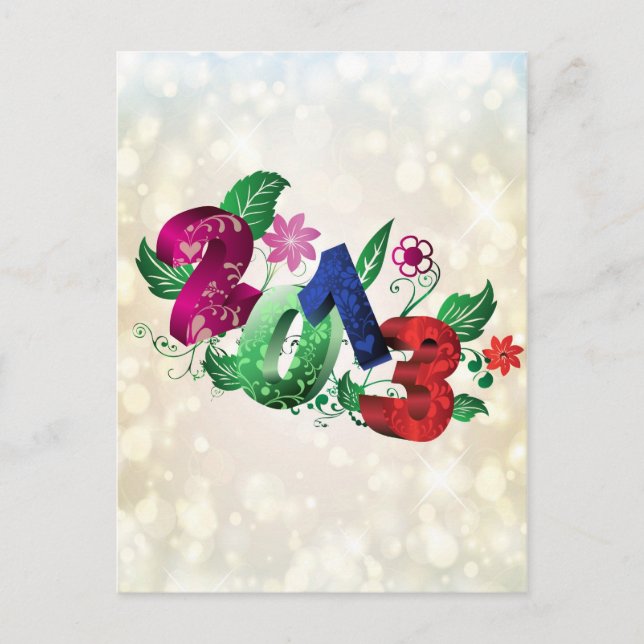 Cartão Postal Ano 2013 3D com inserções florais (Frente)