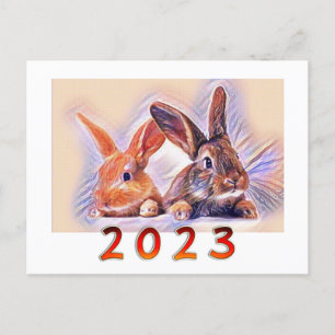 Cartão Postal Ano chinês do coelho 2023 arte estilizada