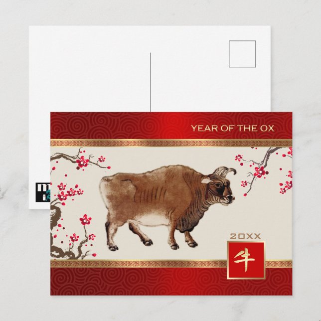 Cartão Postal Ano Chinês do Ox | Ano Personalizado (Frente/Verso)