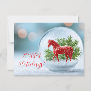 Cartão Postal Ano do Cavalo de Fogo 2026: Globo de Neve Festiva