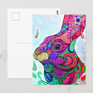 Cartão Postal ANO DO COELHO ZODIACAL Colorbook Postcard