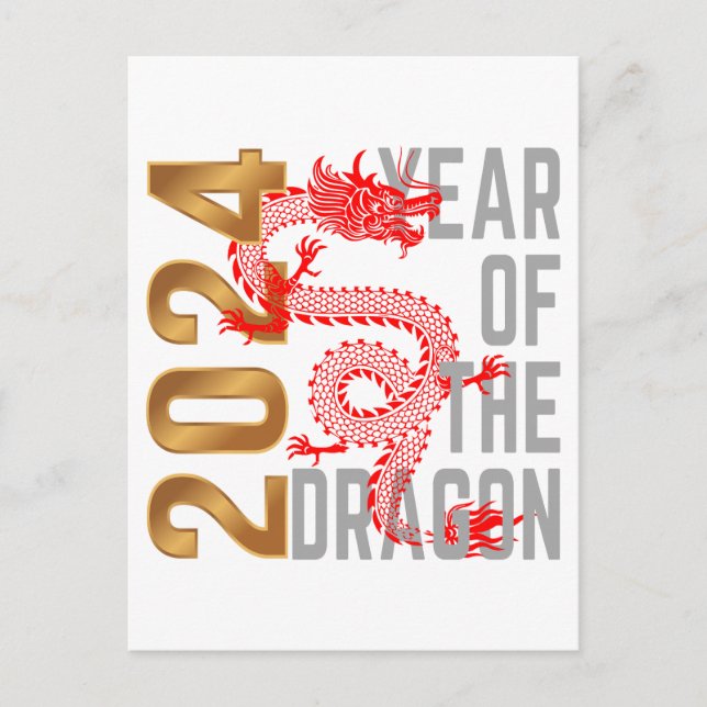 Cartão Postal Ano do Dragão Ano 2024 zodíaco chinês (Frente)