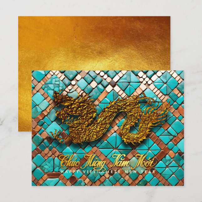 Cartão Postal Ano do Dragão Dourado Vietnamita 2024 Mosaico Post (Frente/Verso)