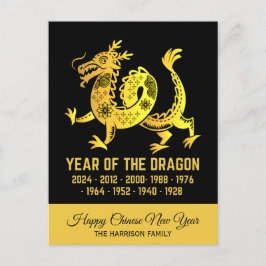 Cartão Postal Ano Dourado Do Dragão Zodiac Nome Negro