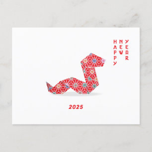Cartão Postal Ano Novo Chinês 2025 Red Origami Cobra