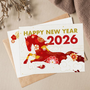 Cartão Postal Ano Novo Chinês 2026 Ano do Cavalo