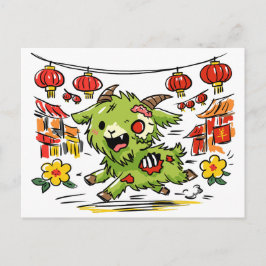 Cartão Postal Ano Novo Chinês adorável do Bode