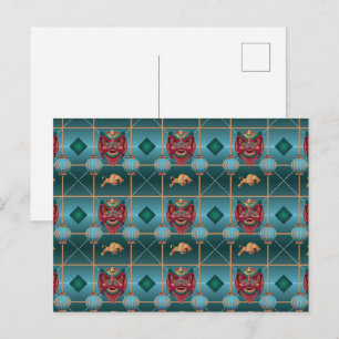 Cartão Postal Ano Novo Chinês do Boi - Padrão de Verificação Ver