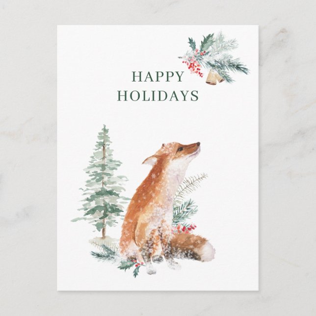 Cartão Postal Ano Novo da Floresta de inverno Fox Natal (Frente)