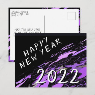 Cartão Postal Ano Novo Feliz 2022 Abstrato Moderno Roxo Preto