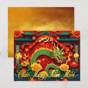 Cartão Postal Ano Novo Verde Vietnamita Dragão 2024 HPc