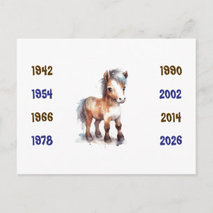 Cartão Postal Anos Chineses do Cavalo 1942 a 2026