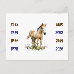 Cartão Postal Anos Chineses do Cavalo 1942 a 2026