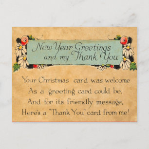 Cartão Postal Anos novos Vintage e Obrigado