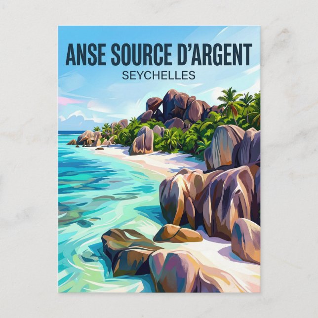 Cartão Postal Anse Source d'Argent Seicheles (Frente)