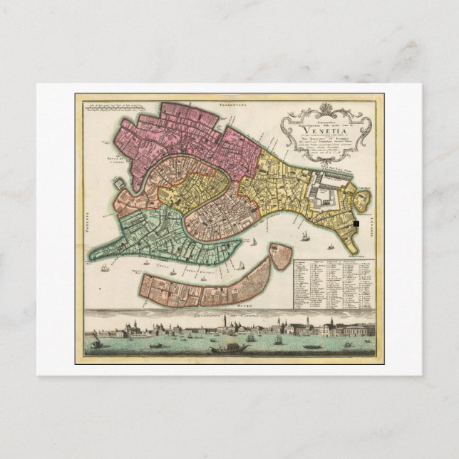 Cartão Postal Antecipado 1729 Mapa de Veneza, Itália (Frente)