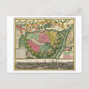 Cartão Postal Antecipado 1730 Mapa de Gdansk, Polônia,