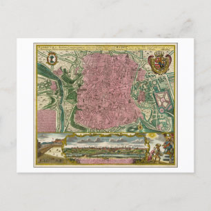 Cartão Postal Antecipado 1730 Mapa de Madrid, Espanha,