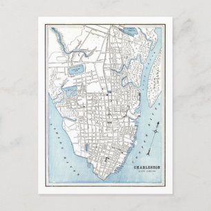Cartão Postal Antecipado 1898 Mapa de Charleston, Carolina do Su