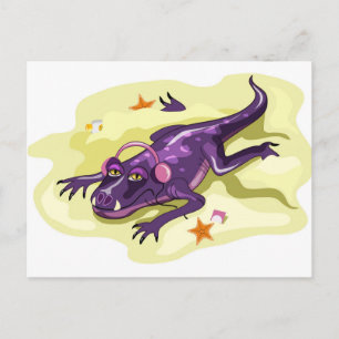 Cartão Postal Anteosaurus tomando sol com fones de ouvido.