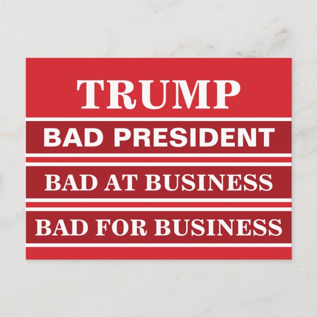 Cartão Postal Anti-Trump Bad Business Presidente Vote Blue (Frente)