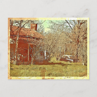 Cartão Postal Antiga Casa e Carro