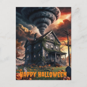 Cartão Postal antiga casa em tornado, temático halloween