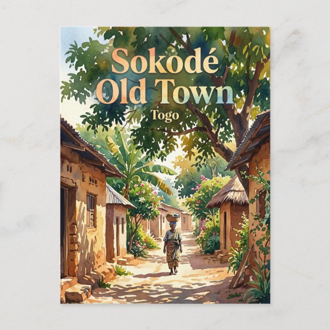 Cartão Postal Antiga Cidade de Sokodé no Togo (Frente)