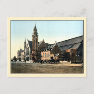 Cartão Postal Antiga estação ferroviária Bruges, foto a cores