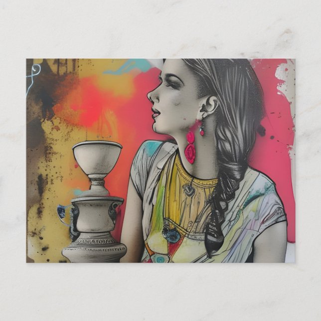 Cartão Postal Antiga Mulher Pompeia da Moda (Frente)