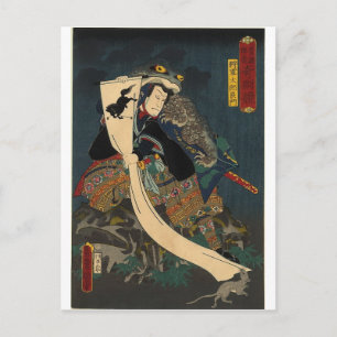 Cartão Postal Antiga Pintura Japonesa, Samurai com o Toad