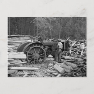 Cartão Postal Antiga Sawmill Trator, 1935
