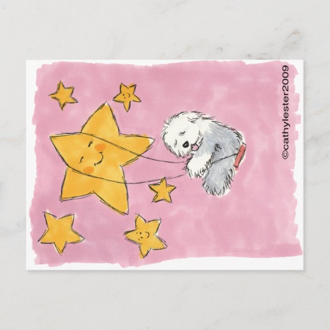 Cartão Postal Antiga Sheepdog Star para Inglês (Frente)