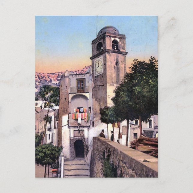 Cartão postal antigo - Campanile, Capri, Itália (Frente)