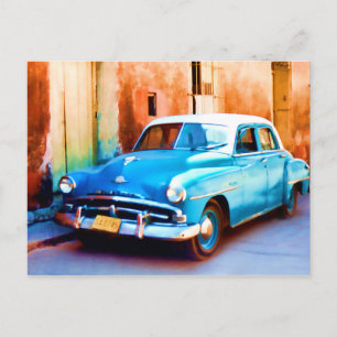 Cartão Postal Antigo carro azul em Cuba