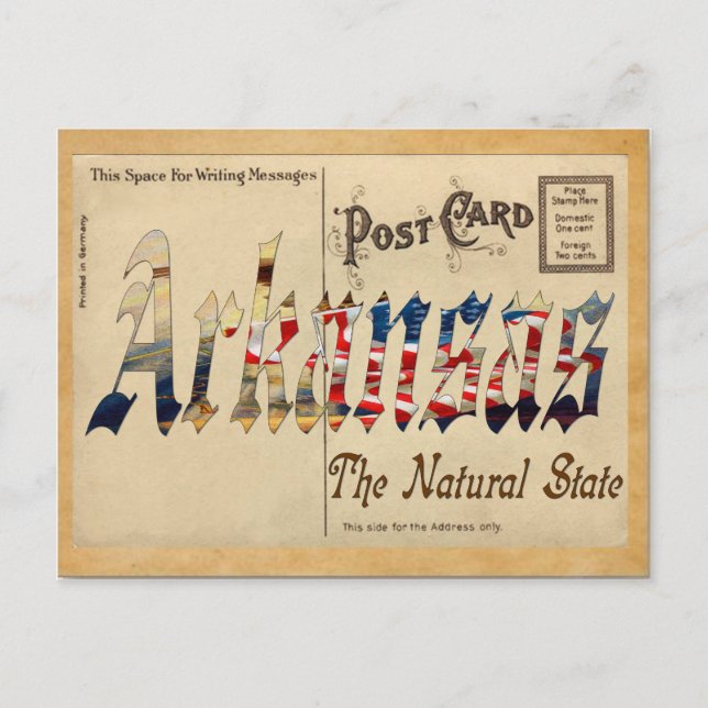 Cartão Postal Antigo Cartaz do Estado do Arkansas (Frente)