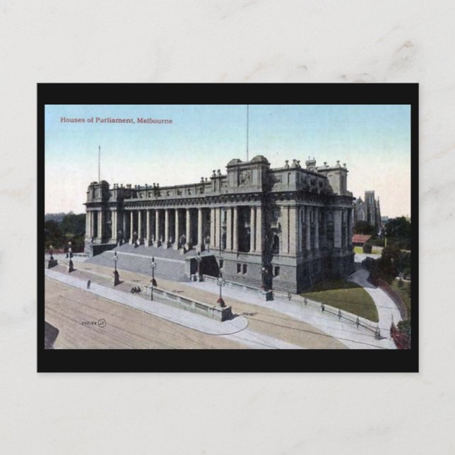 Cartão postal antigo - Casas do Parlamento, Melbou (Frente)