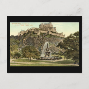 Cartão Postal Antigo, Castelo de Edimburgo e Fonte