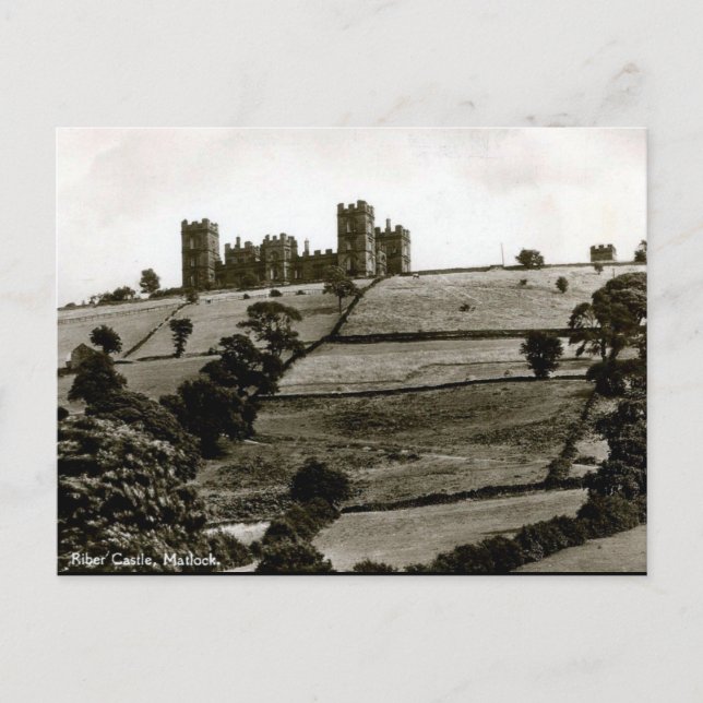 Cartão postal antigo - Castelo de Riber, Matlock,  (Frente)